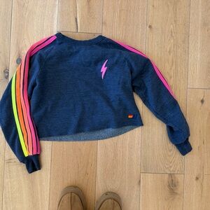 Aviator Nation Dark Blue cropped sweatshirt with Multicolor Stripes